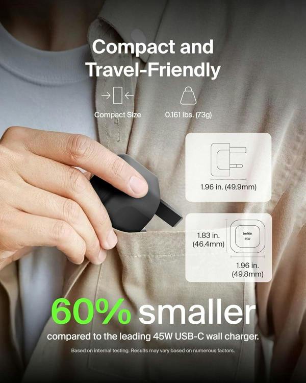 Belkin Boost Charge 45W USB C UK Wall Charger with USB C to C Cable Black - WCA013my1MBK-B6