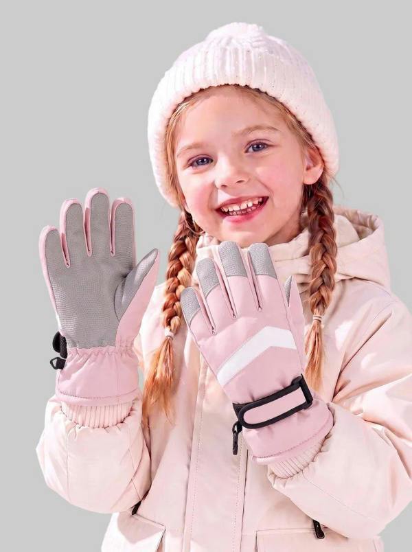 Anniou Children Thermal Insulated Ski Gloves - pink