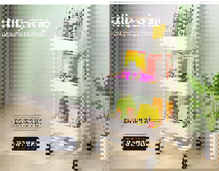 Levede Kitchen Trolley Cart 3 Tiers Storage Rack Steel Shelf Organiser Wheels