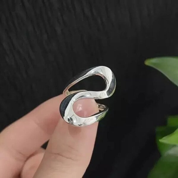 The Colourful Aura Infinity Loop Adjustable Ring Chunky Gold Statement Band - Silver - Silver