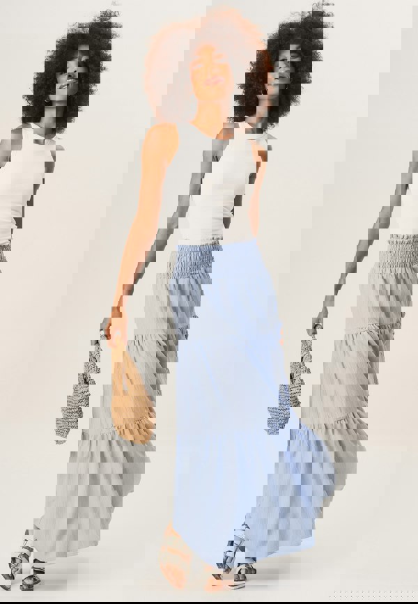 Gini London Blue Smocked Tiered Maxi Skirt