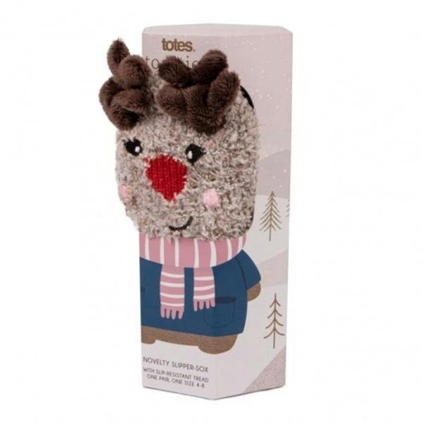 Totes novelty-superso Reindeer Slipper Socks in Brown