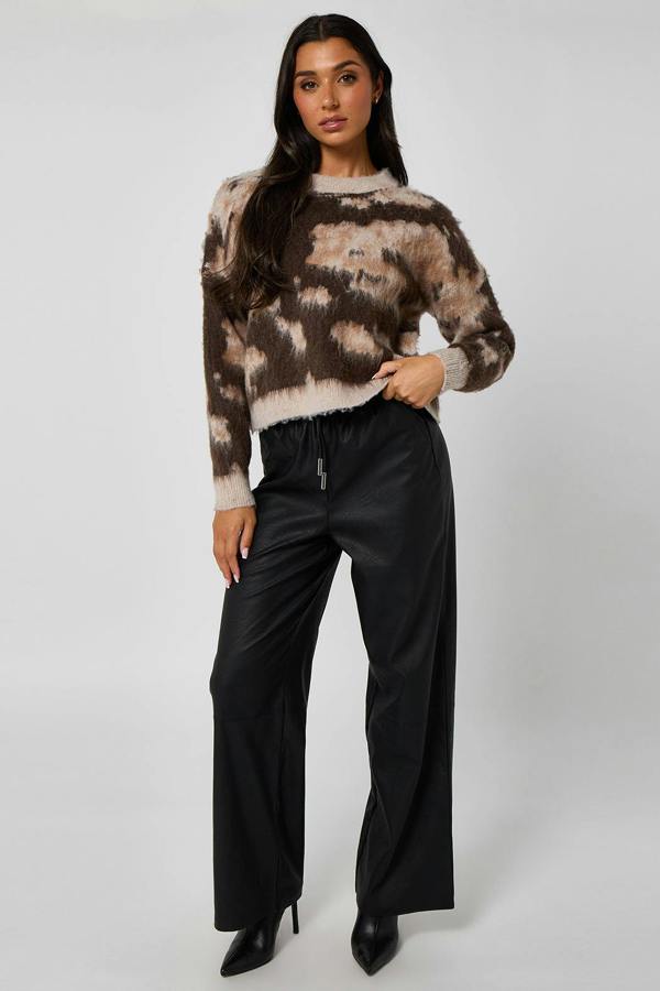 Urban Bliss Brown Brushed yarn abstract print jumper