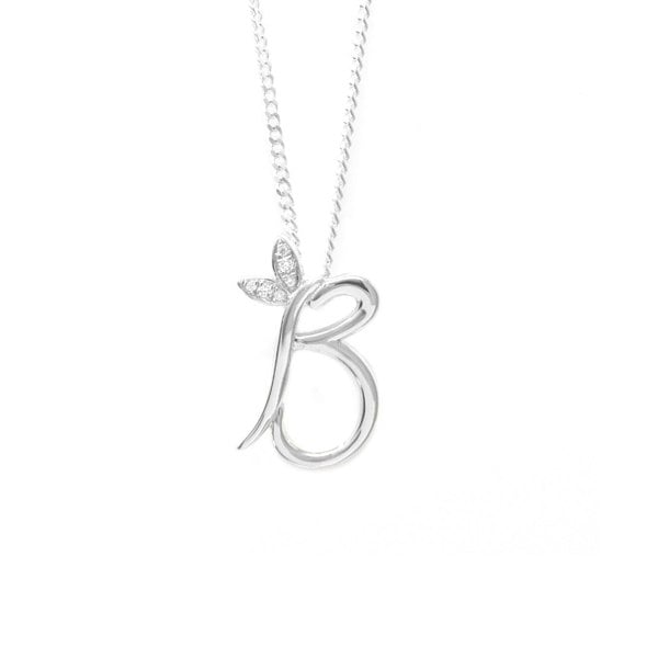 Say It With Winged Diamond Initial Necklace - Sterling Silver