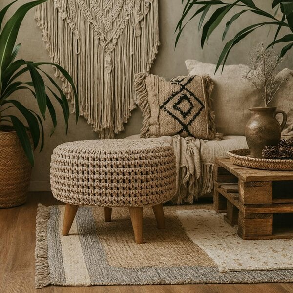 Wyld Haus Mantua Beige Hand Woven Oblong Footstool
