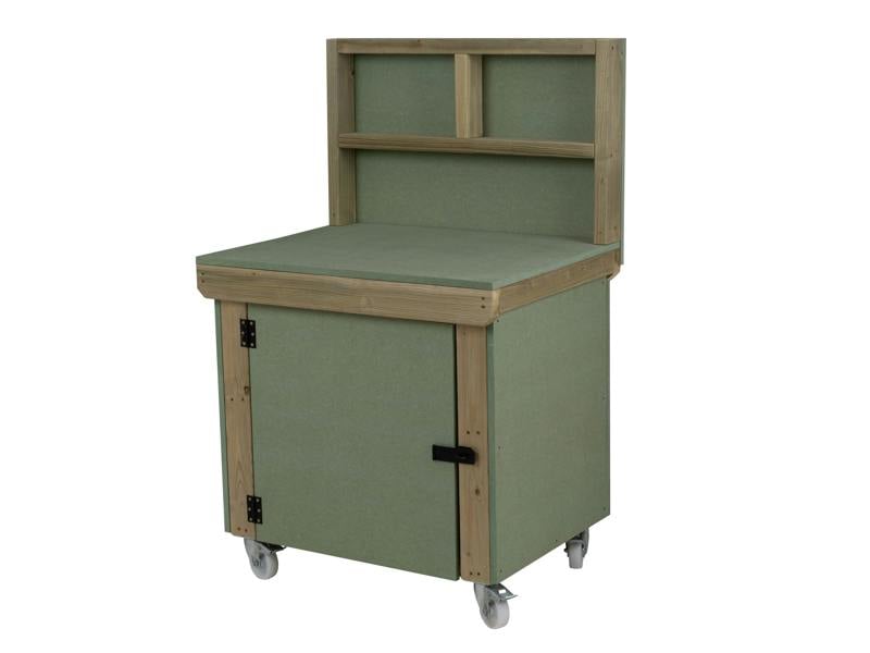 Arbor Garden Solutions Wooden UniMDF Moisture Resistant Workbench With Lockable Cupboard (V.9) With Back panel, Wheels