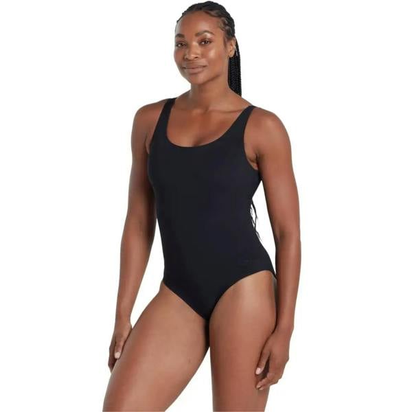 Zoggs black racerback swimsuit with thermal silver lining and side cutouts