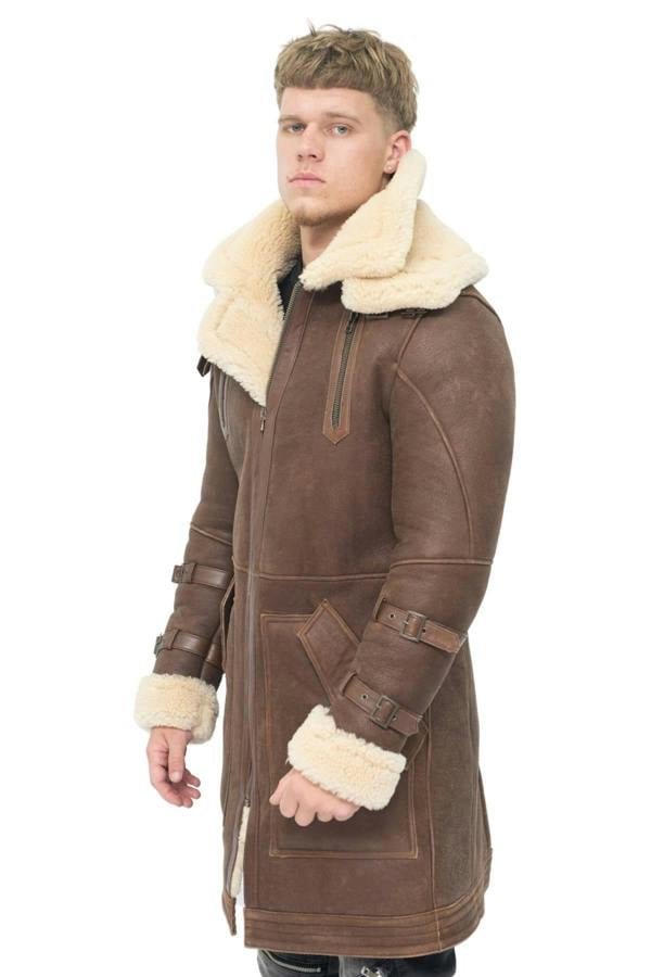 Infinity Leather Mens 3/4 Warm Leather Sheepskin Trench Coat-Kendal