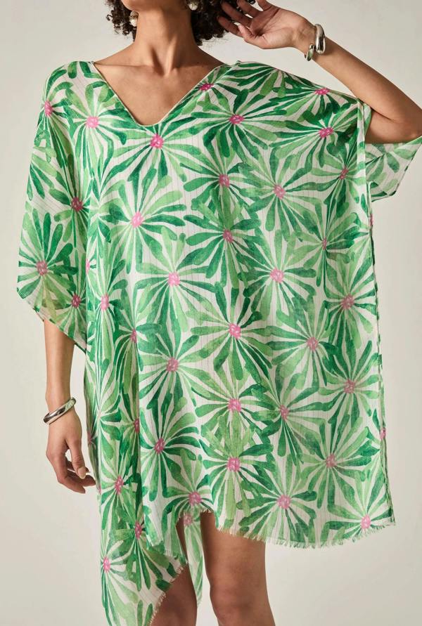 James Lakeland Green Retro Floral Kaftan