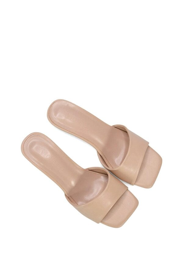 XY LONDON Square Toe Stiletto Kitten Heel Mule Sandals
