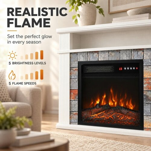 HOMCOM Freestanding Electric Fireplace Suite, 1800W, Open Shelf, LED Flame