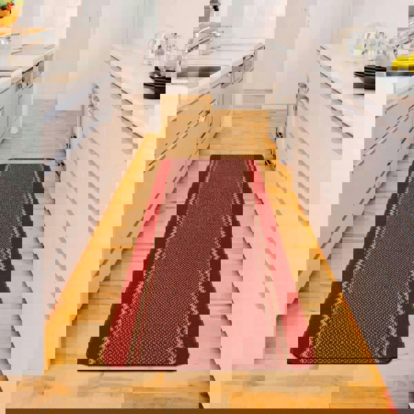 Machine Washable Red Design Mats | Bordered Line | The Rugs