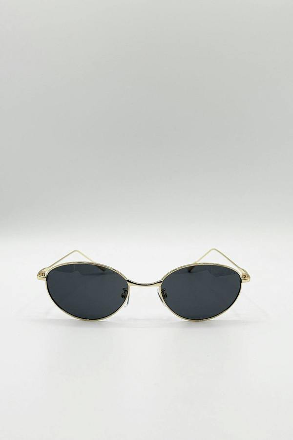 Metal Oval Cat Eye Sunglasses In Black - svnx