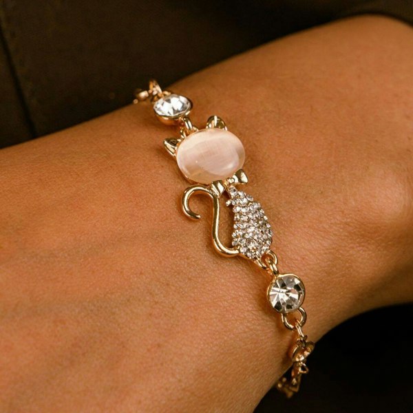 The Colourful Aura Adjustable Rose Gold Feline Kitten Cat Themed Lovers Meow Zircon Animal Bracelet