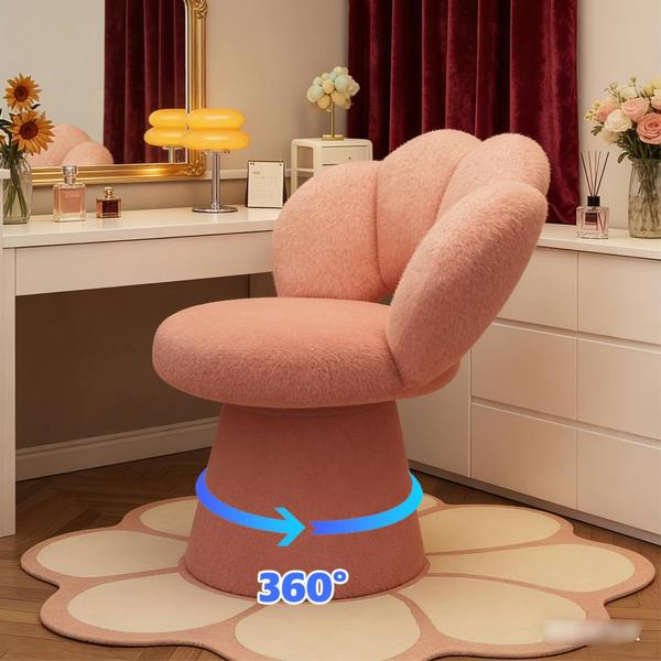 Havendro Light Luxury Petal Shaped Vanity Chair Soft Padded Swivel Bedroom Makeup Stool