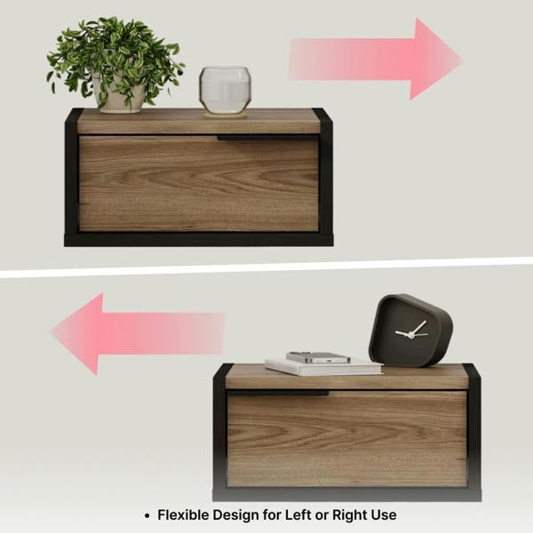 Decortie Eco Floating Bedside Table w/Drawer Modern Nightstand Wall-Mounted Space Saver Metal Handle Bedroom