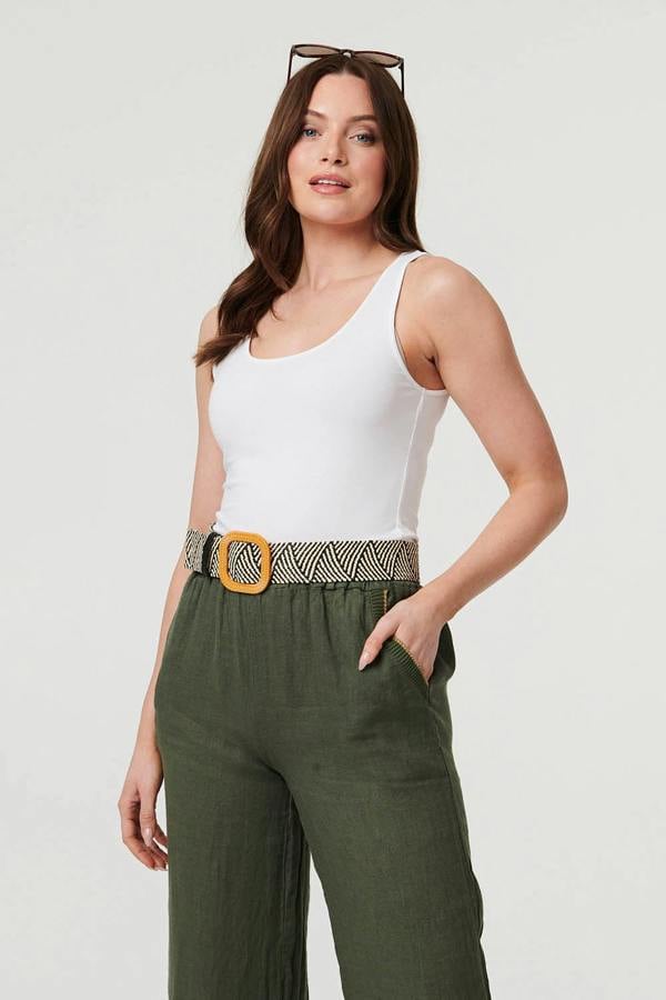 Beige | Zig Zag Texture Statement Buckle Belt