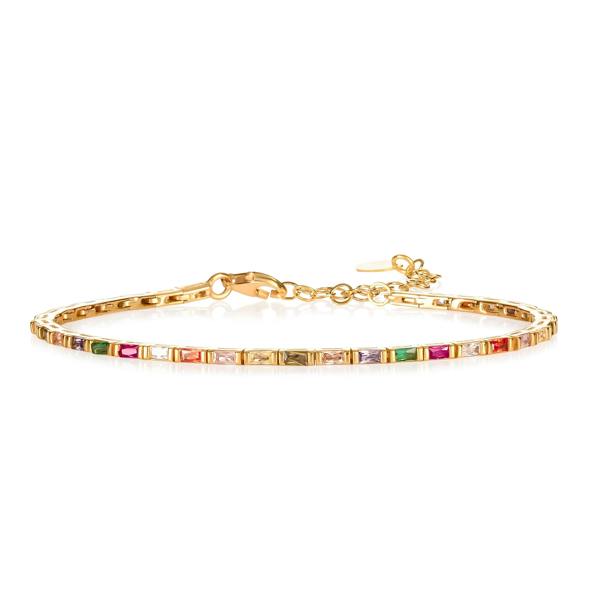 namana Multicoloured Gold Plated Sterling Silver Tennis Bracelet With Baguette-Cut Stones for Women