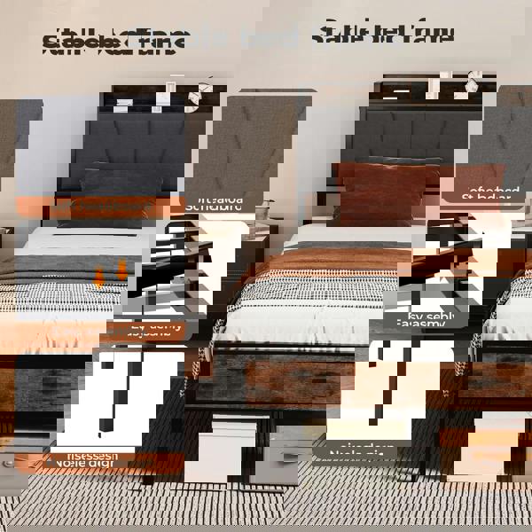 Levede Heavy Duty Single Bed Frame Metal Platform with Storage Headboard 3FT