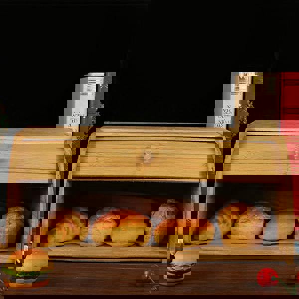 Living and Home Wooden Roll Top Bread Bin Box Food Storage Box