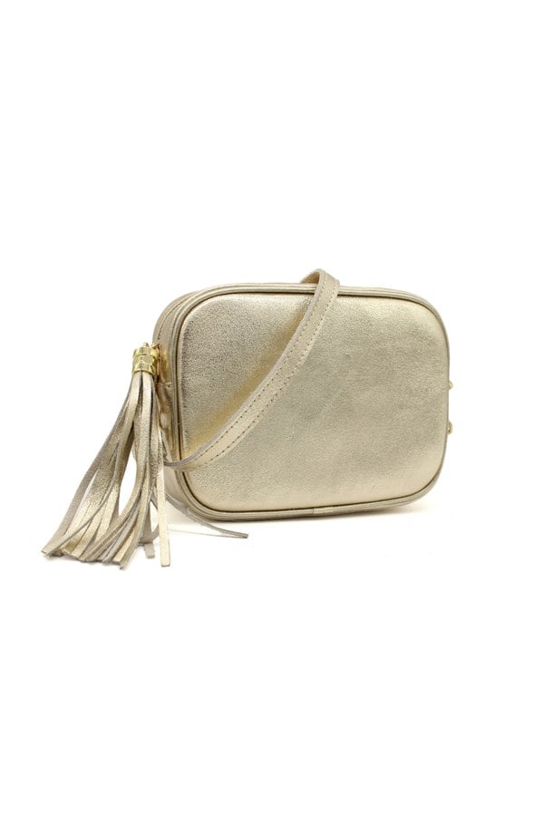 Pluspup Metallic Crossbody Bag with Zipper Closure and Tassel Detail