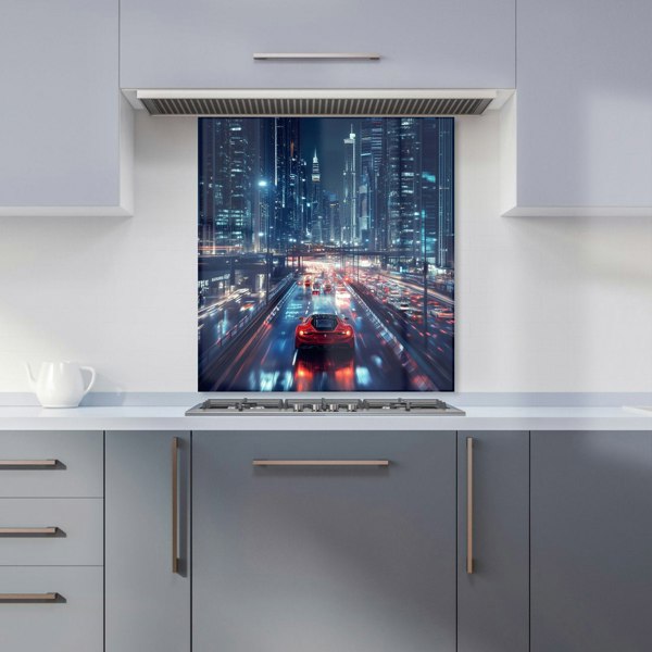 Warren Reed - Designer Red Streak through Nighttime Dubai Kitchen Splashback