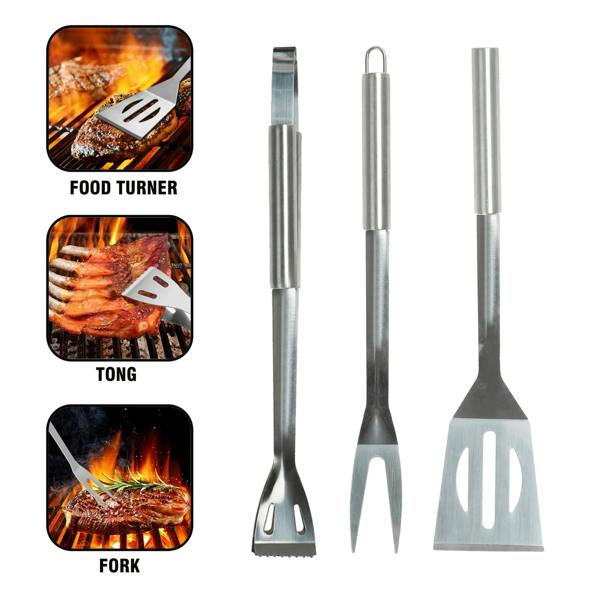 Fusion Food Care Fusion Food BBQ Tool Set of 3 Premium Barbecue Utensils BBQ Food Turner Tong and Fork Stainless Steel BBQ Tool Set