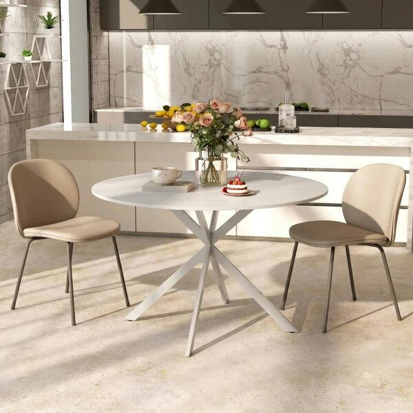 Dining Table for 4, 120 cm Industrial Kitchen Table with Wood Effect Tabletop and Steel Legs, White
