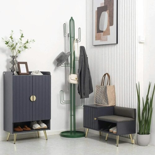 Bobobiy Shoe Storage Unit, with Padded Seat - Grey