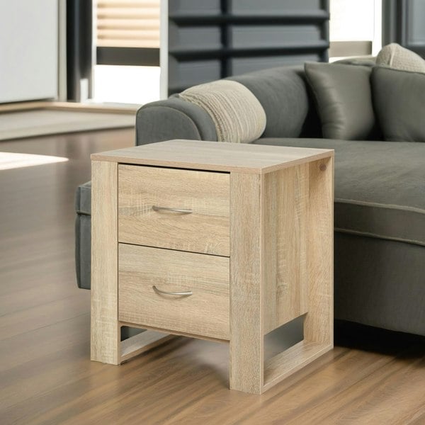 Rafaelo Mobilia Bedside Table With 2 Drawers Natural Brown