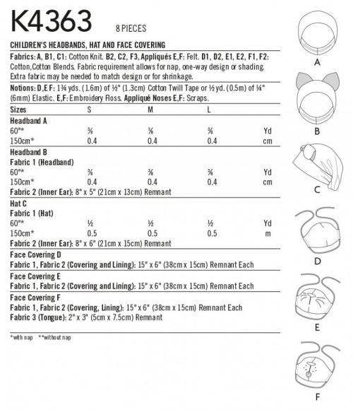 Kwik Sew Sewing Pattern 4363, Headwear for Kids, A (S-M-L) - Easy
