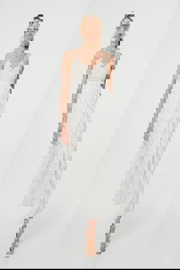 White | Textured Cami Strap Empire Maxi Dress
