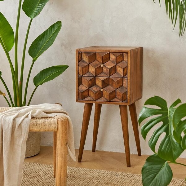 Wyld Haus Banyuls Mini Cube Carved 2 Drawer Bedside Table