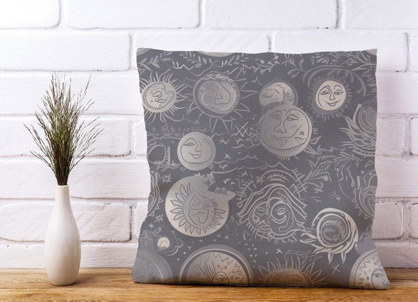 Warren Reed Sun and Moon in Grey Cushions