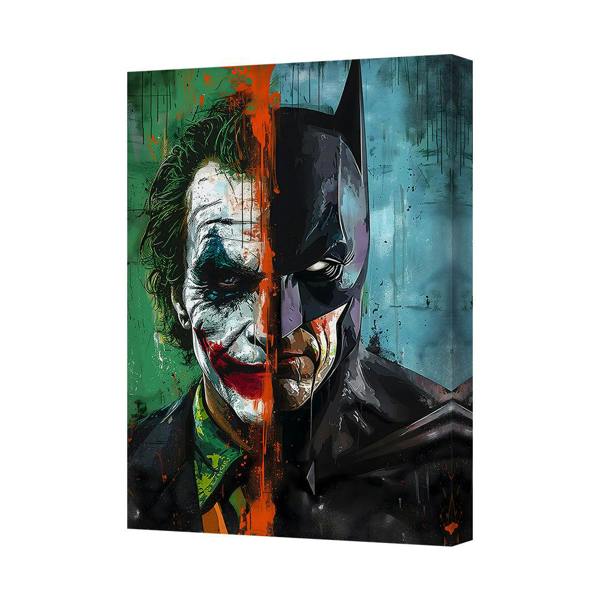 Benjamin Tate Design Batman and Joker Split Face Canvas Art Print on Deep Wood Frame