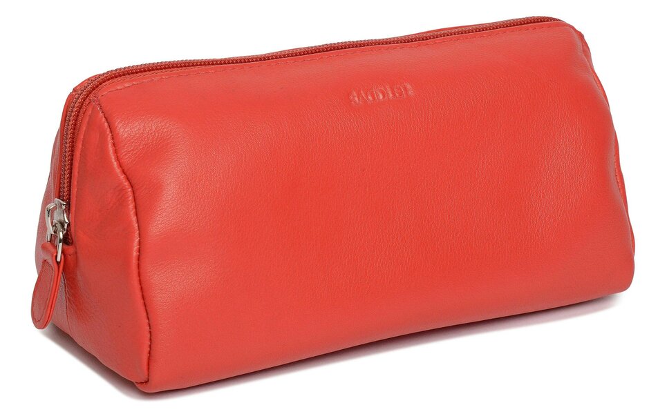 SADDLER MEGAN Leather Zip Top Cosmetic Bag - Large Capacity and Inner Zip Pocket - RFID Protected - Red