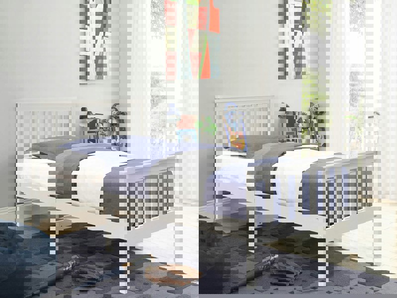 Comfy Living 3ft Wooden Bedframe In Caramel, White Or White With Caramel Bar