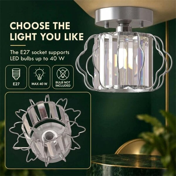 Crystal Ceiling Light Fixtures, Modern Semi-Flush Ceiling Lighting with Crystal Strips, 2 Pack, Silver Tone