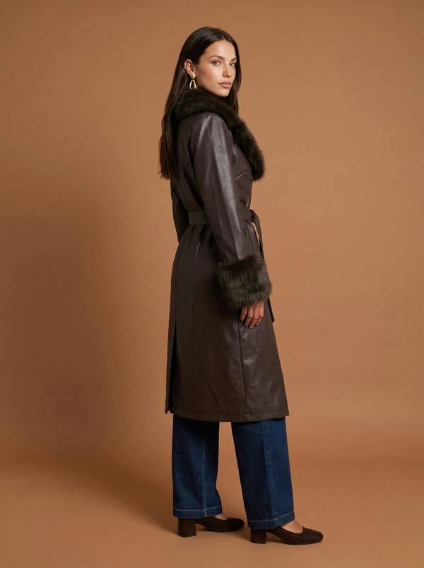 Urban Bliss Fur Cuff Pu Jacket Chocolate