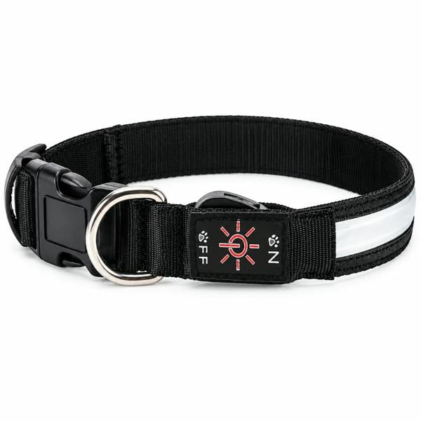 ATEK USB Rechargeable LED Dog Collar Extra Small Reflective Safety Light Black White