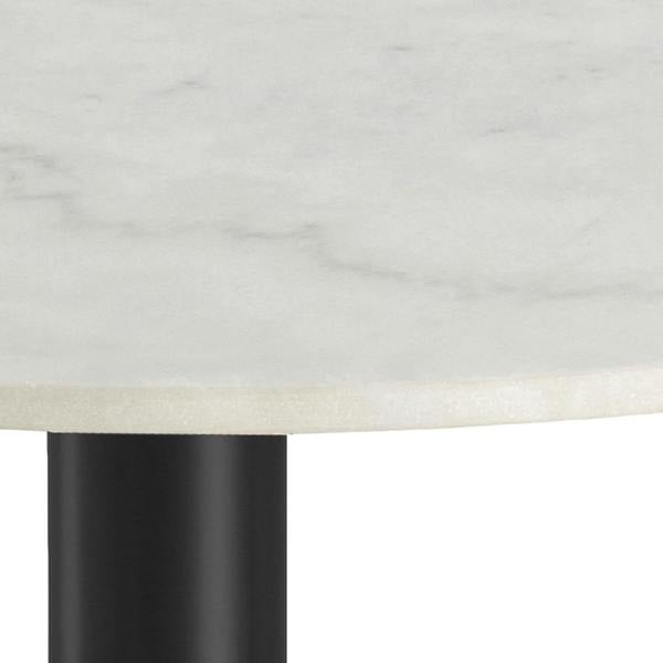 Furniture To Go Corby Round Dining Table with White Polished Marble Top & Black Base includes 4 Brooke Dining Chairs with Arm Rest in Taupe