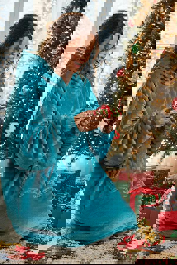 Camille Womens Light Blue Supersoft Sherpa Fleece Hoodie with Elasticated Cuffs & Giant Pocket