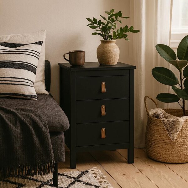 Wyld Haus Wildberry Matt Black Bedside Table 3 Drawers