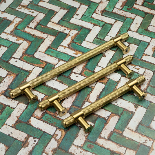 Handle & Home Satin Brass Knurled Handles with Clasp Detailing