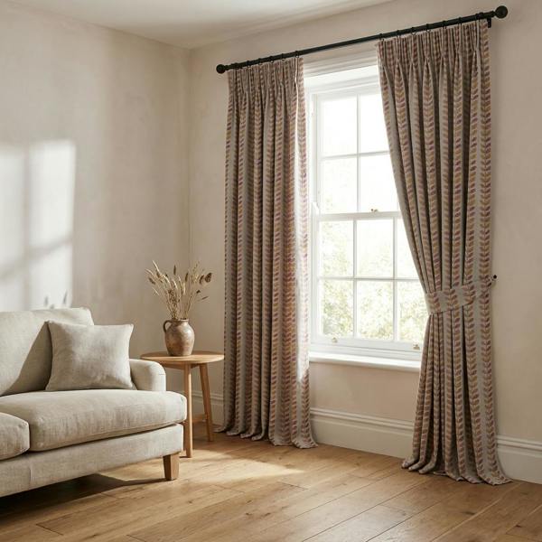 Lili made-to-measure curtains in Raspberry, styled in a living room