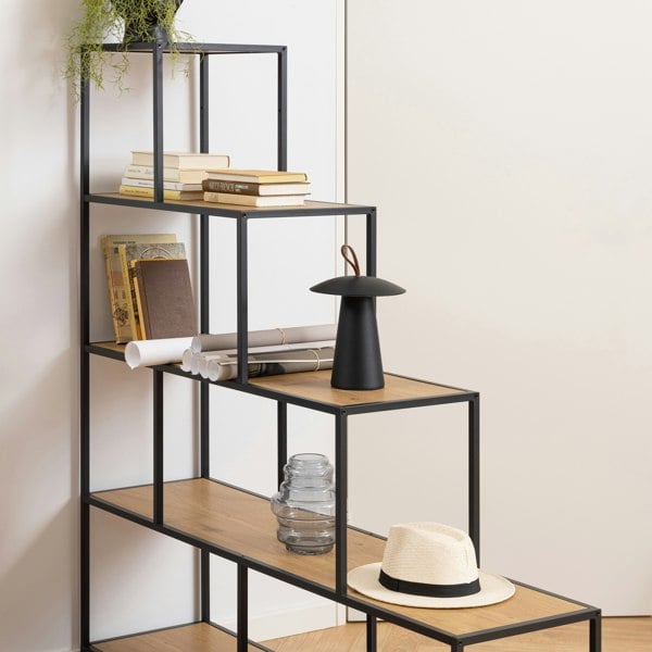 Furniture To Go Seaford Bookcase with 4 Shelves in Black and Oak