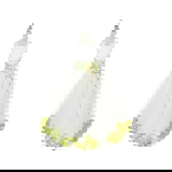 Kenza flower girl dress with lime petals and sash