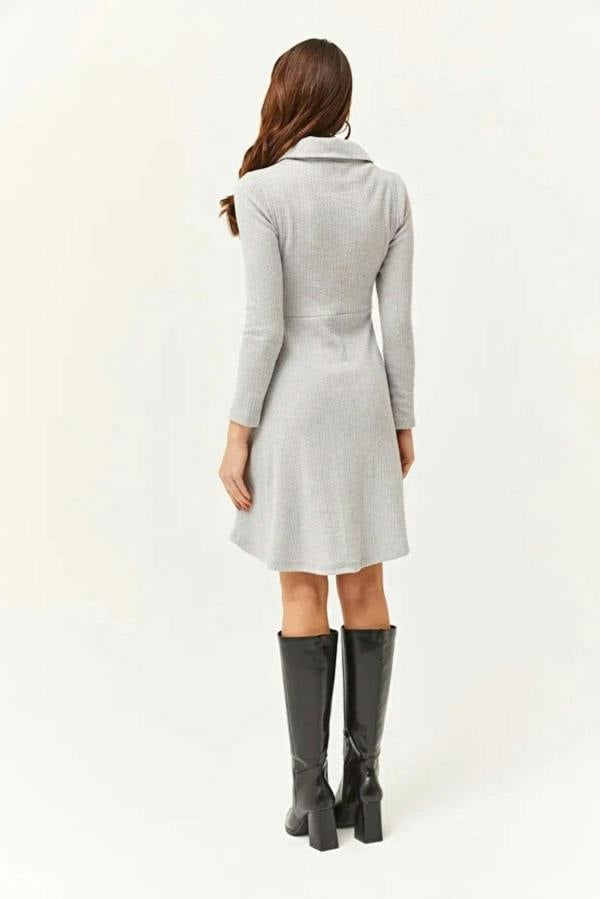 Hoxton Gal Polo Collar Buttoned Mini Flared Dress