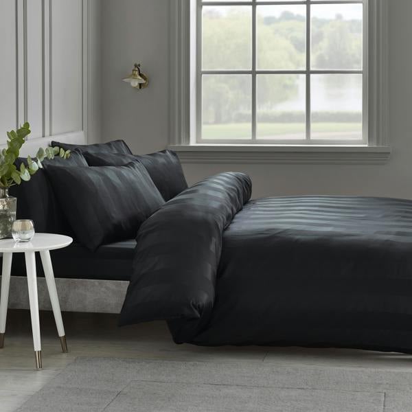 Catherine Lansfield So Soft Satin Stripe Duvet Cover Set Black