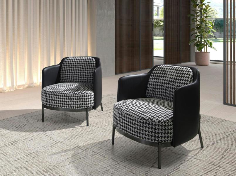 Angel Cerdá Black and White Fabric and Black Leatherette Armchair 5139